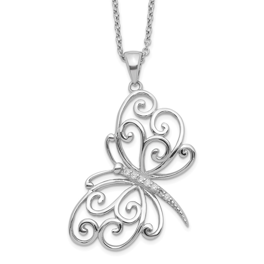Cheryl M 925 Sterling Silver Brilliant-cut CZ Butterfly 18 Inch Necklace